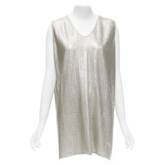 RICK Owens LILIES argento metallizzato con scollo a pallina, vestito con canotta boxy e rilassato IT42 M