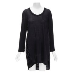 SACAI 2014 Schwarzes durchsichtiges, gestreiftes Pulloverkleid aus 100 % Wolle und Samt JP2 M
