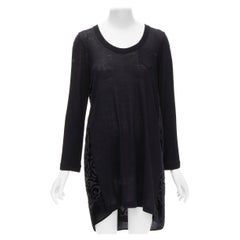 SACAI 2014 black 100% wool velvet devore striped sheer sweater dress JP2 M