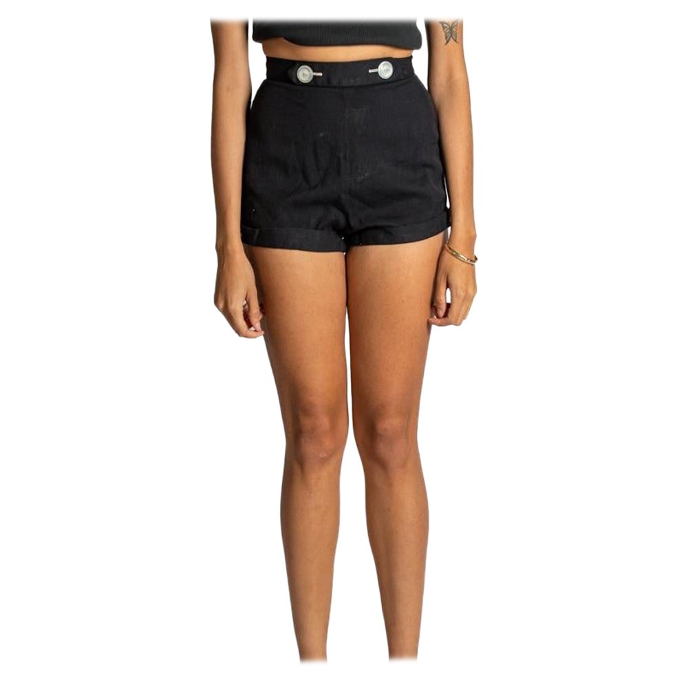 1950S Black Cotton Twill Catalina Of California High Wasted Shorts With Large W For Sale