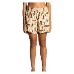 1940S Cream Cold Rayon Kahanamoku Mens Unisex Bathing Suit Shorts With Tiki's A