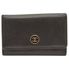 Chanel CC Schlüsselanhänger aus schwarzem Leder mit 6 Klappen