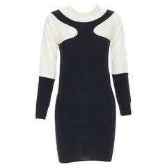 STELLA MCCARTNEY wool cashmere black white illusion colorblocked dress IT36 XS