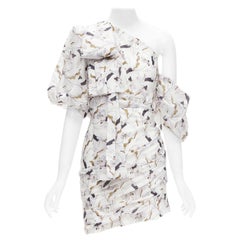 ACLER Maves Weißes schulterfreies Kleid mit Puffärmeln und Blumendruck US2 XS