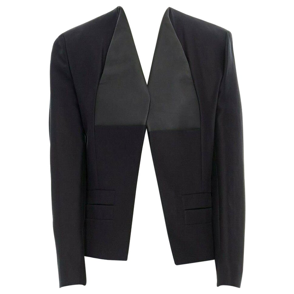 runway BALENCIAGA GHESQUIERE 2012 black leather panel collarless jacket FR34 XS For Sale
