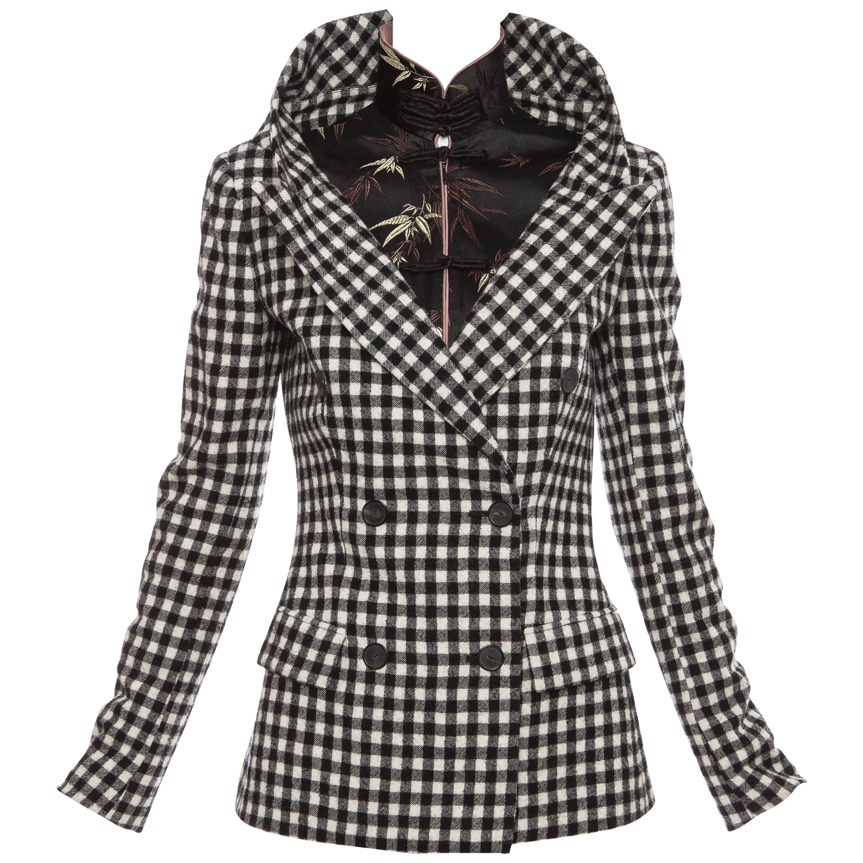 Jean Paul Gaultier Wool Buffalo Check & Embroidered Satin Jacket, Fall 2010 For Sale