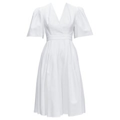 Alexander McQueen, abito midi strutturale bianco con maniche a campana e collo a V IT38 XS