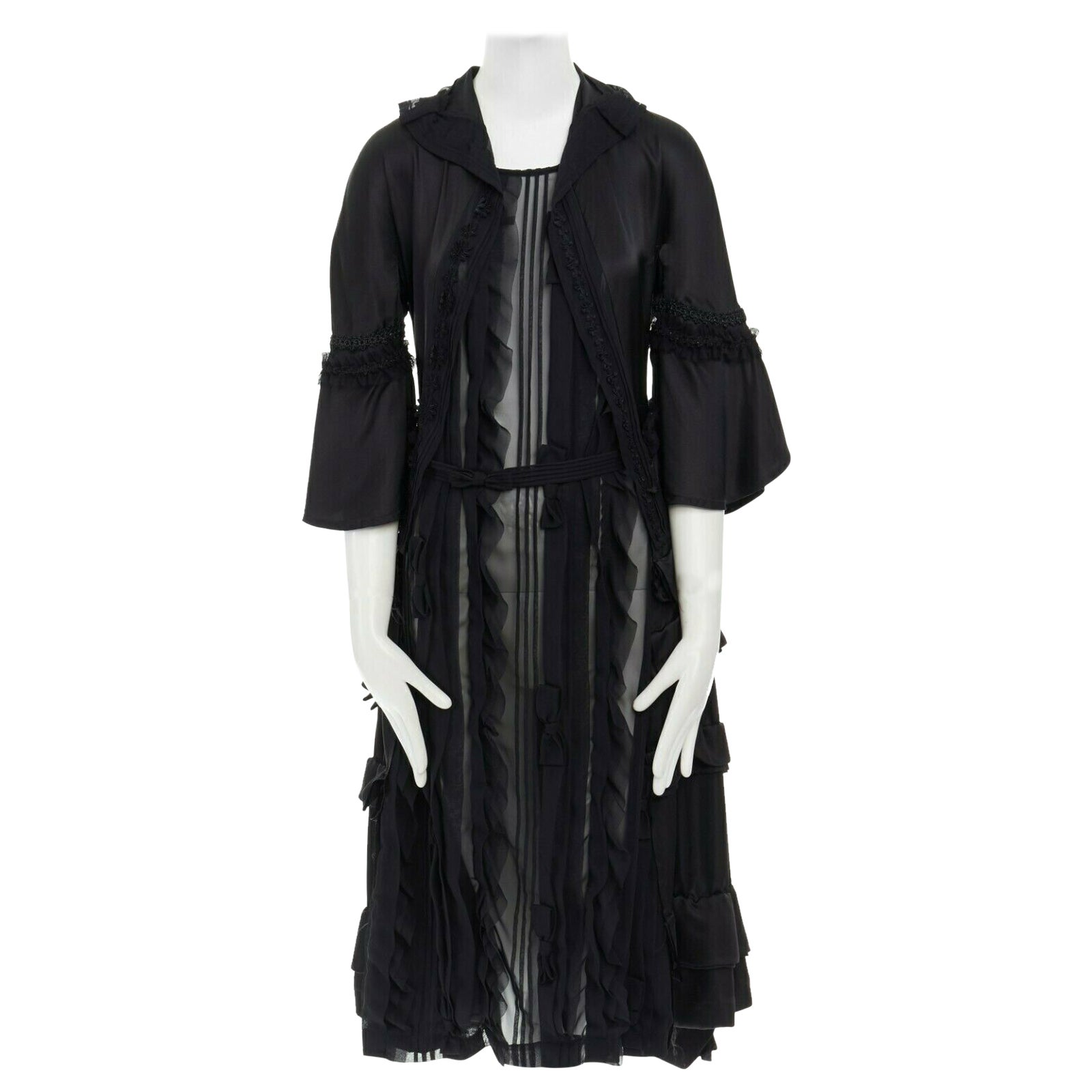 runway COMME DES GARCONS 2005 Broken Bride black victorian ruffle silk dress S For Sale