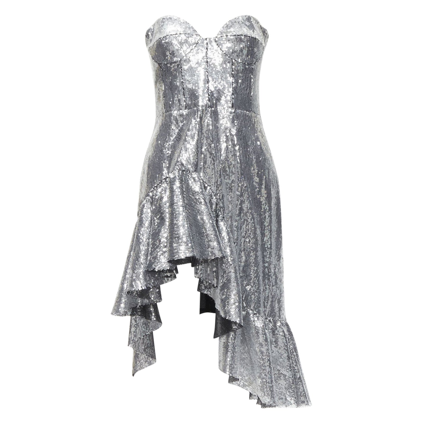 GIUSEPPE DI MORABITO LUISAVIAROMA silver sequins ruffle skirt dress IT38 XS For Sale
