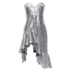 GIUSEPPE DI MORABITO LUISAVIAROMA silver sequins ruffle skirt dress IT38 XS