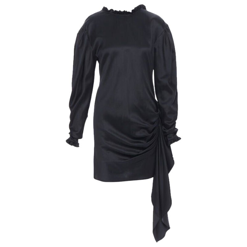 MAGDA BUTRYM black silk wool blend victorian sleeve ruffle open back dress FR36 For Sale