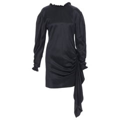 Used MAGDA BUTRYM black silk wool blend victorian sleeve ruffle open back dress FR36