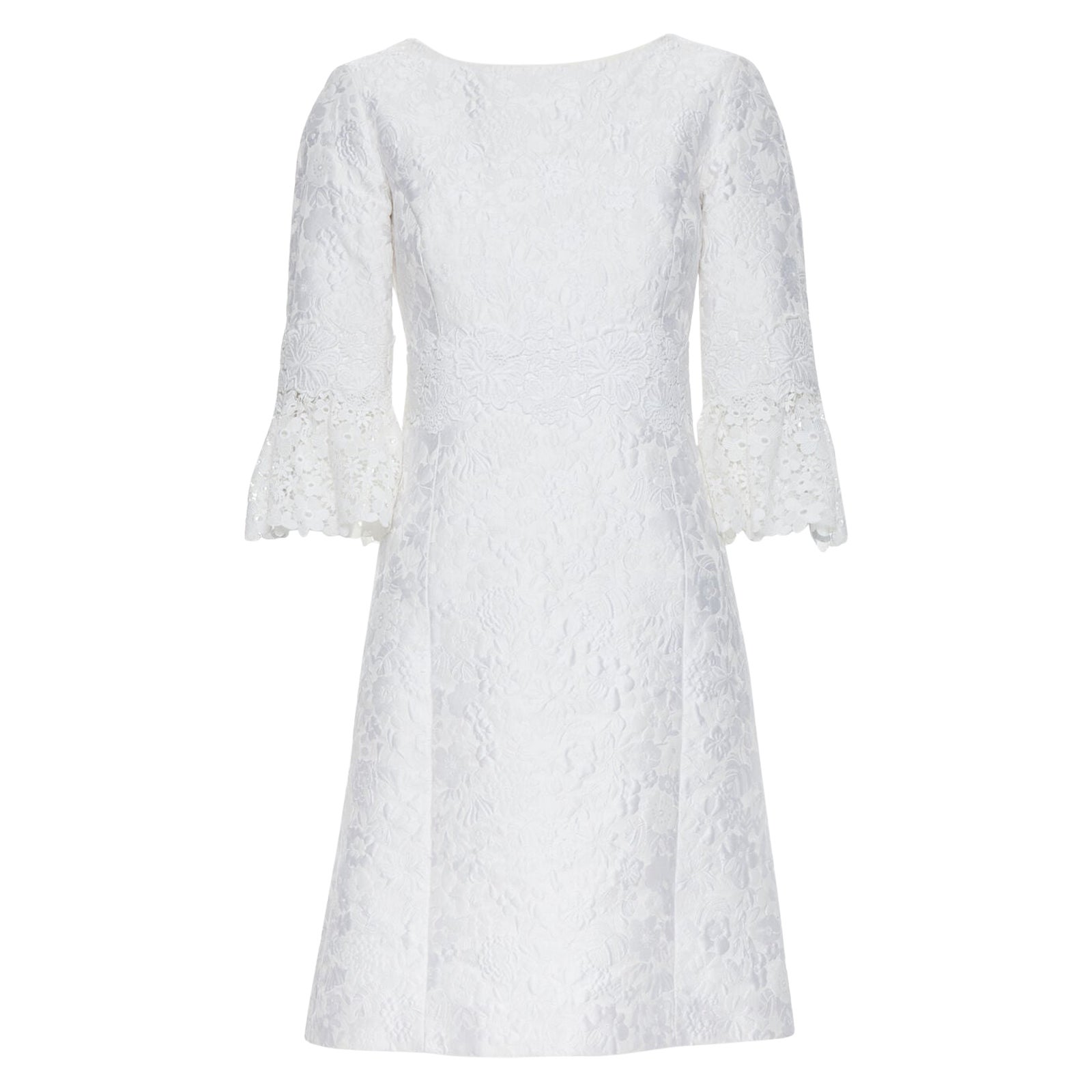 MICHAEL KORS COLLECTION white floral cloque lace trimmed 3/4 sleeve dress US0 For Sale