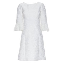 MICHAEL KORS COLLECTION white floral cloque lace trimmed 3/4 sleeve dress US0