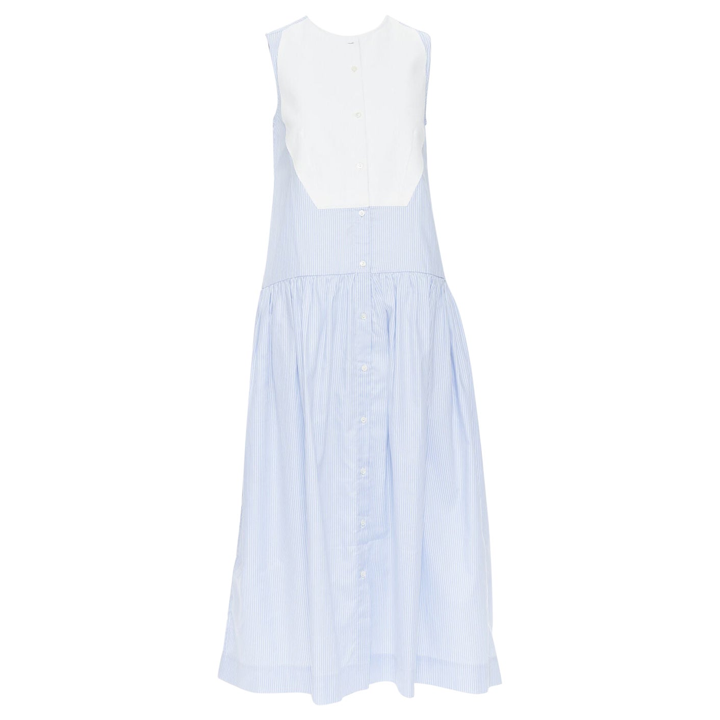 PALMER HARDING 100% cotton white bib front blue striped summer dress UK8 XS For Sale