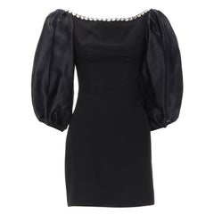 RASARIO black crystal embellished neckline puff balloon sleeves dress FR36 S