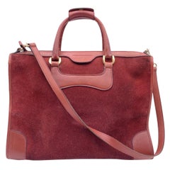 Gucci Vintage Burgundy Suede and Leather Tote Satchel with Strap