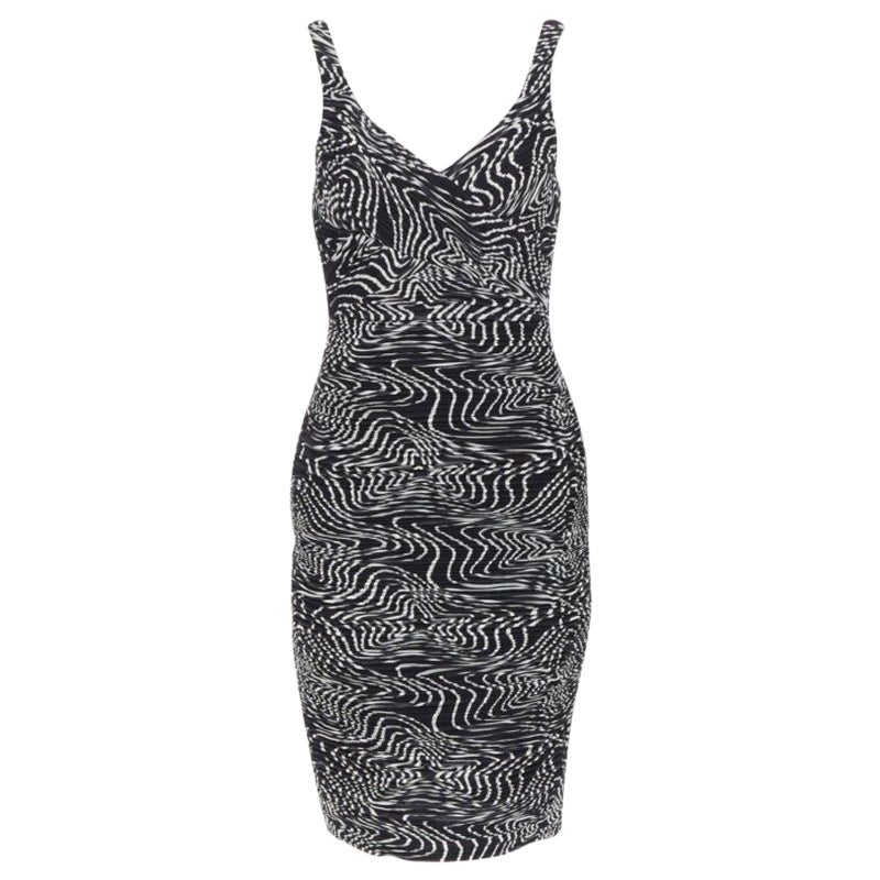 VERSACE 100% silk black white swirl print ruche pleated cocktail dress IT38 S For Sale