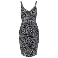 VERSACE 100% silk black white swirl print ruche pleated cocktail dress IT38 S