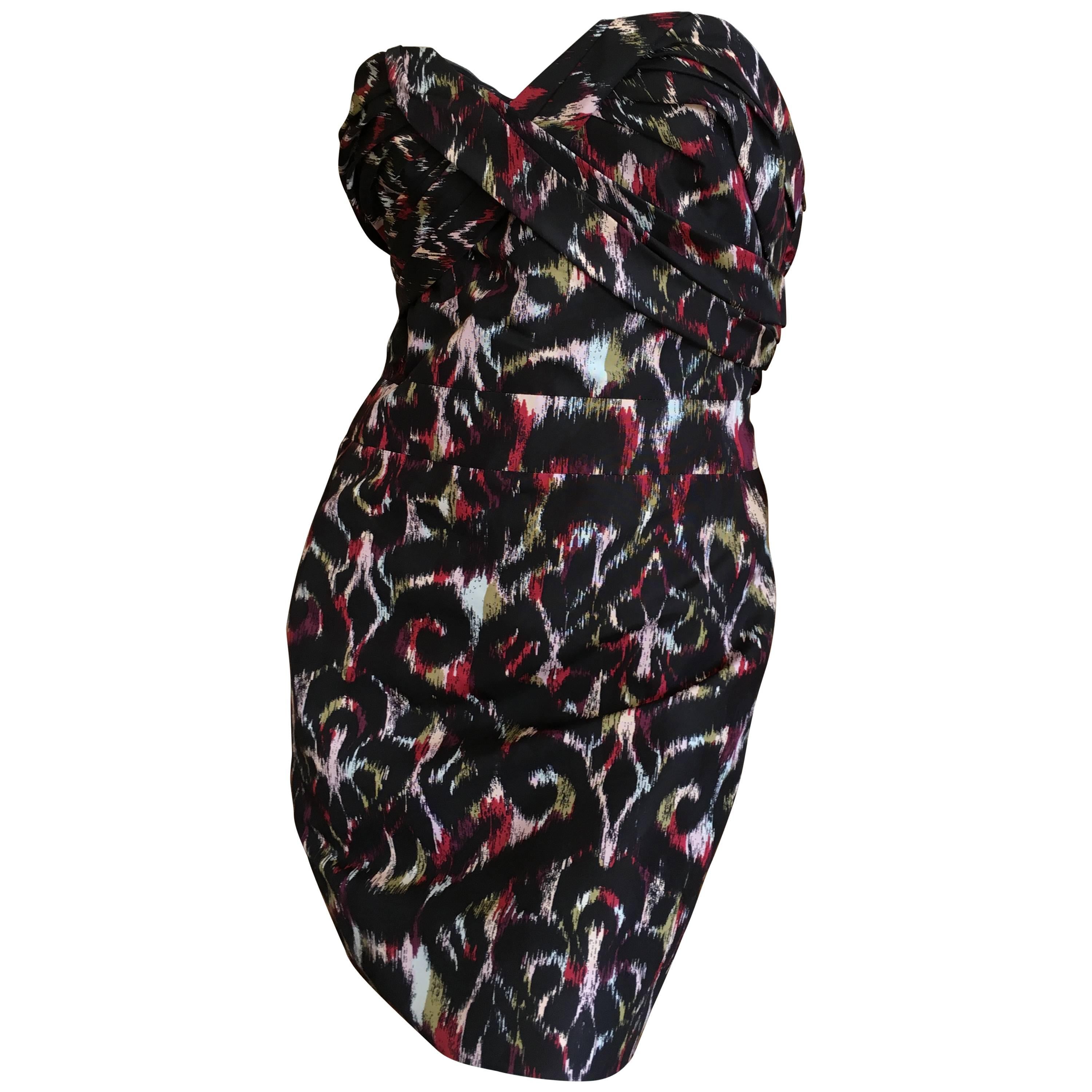 Christian Dior by Galliano Tribal Print Strapless Mini Dress w Inner Corset For Sale