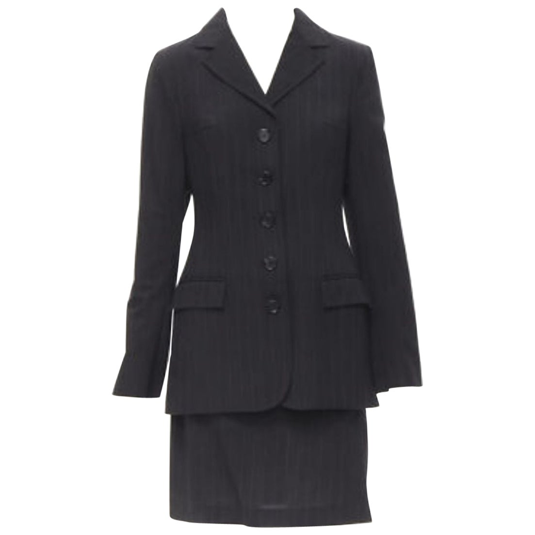 DOLCE GABBANA Vintage grey pinstripe wool blend blazer skirt set IT42 M For Sale