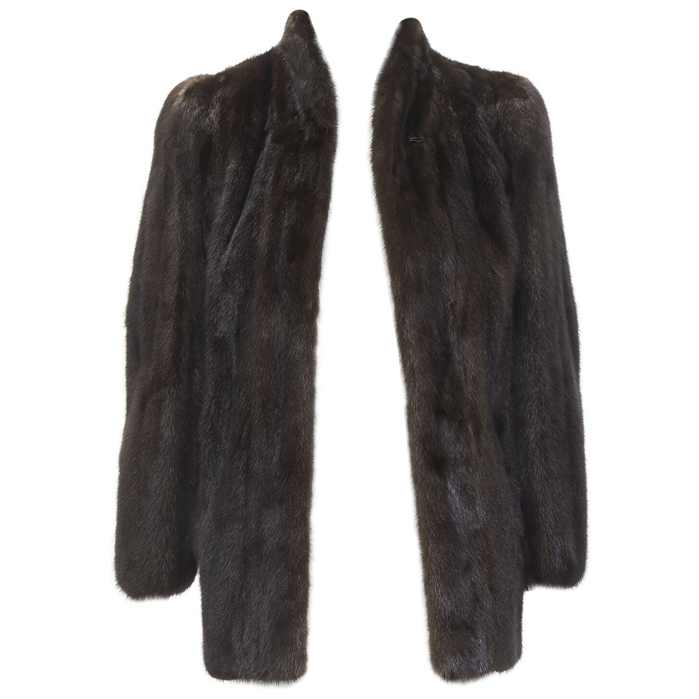 FONG'S brown fur mandarin collar long sleeve hook eye coat jacket For Sale