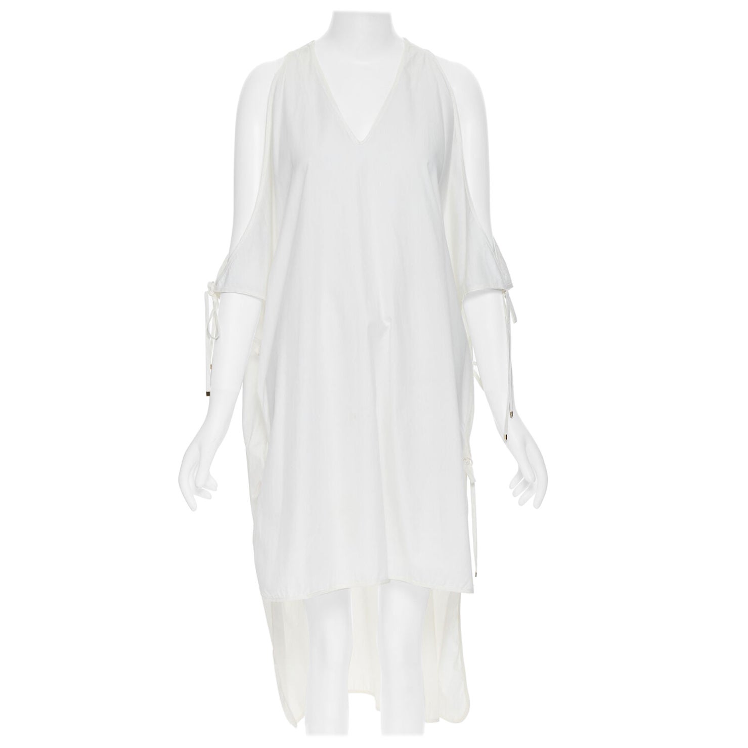 ROSETTA GETTY white cotton gold harware tie side high low casual dress XS For Sale