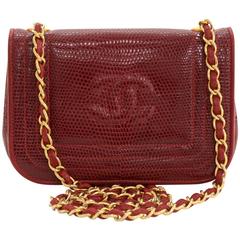 Vintage Chanel Red Lizard Leather Shoulder Mini Flap Bag