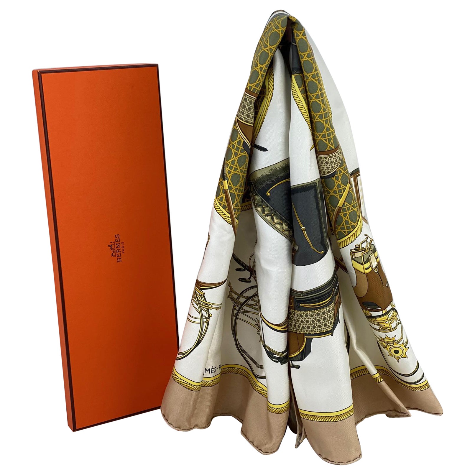 Hermes Scarf Silk Les Voitures A Transformation Carriages W/Box For Sale