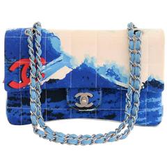 Vintage Chanel 2.55 Flap Blue x Red Canvas Surf Beach Shoulder Bag