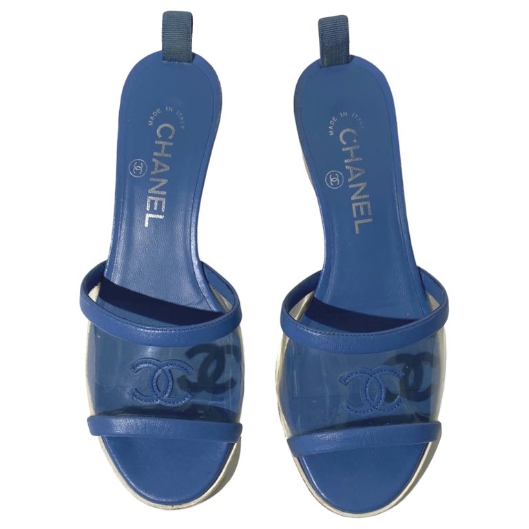 Chanel 2019 Spring Blue Transparent Mules For Sale at 1stDibs