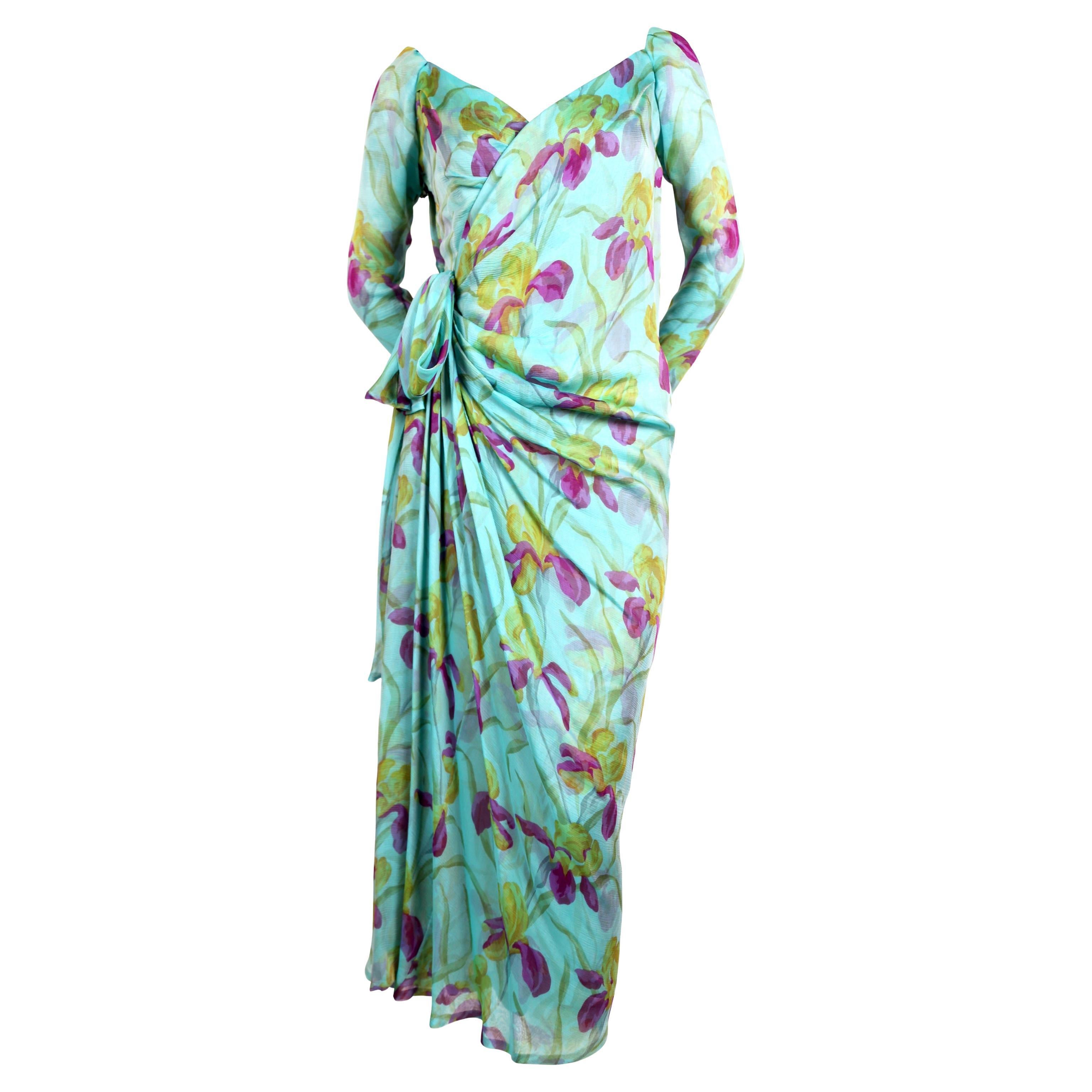 1990 YVES SAINT LAURENT haute couture floral silk mousseline RUNWAY dress For Sale