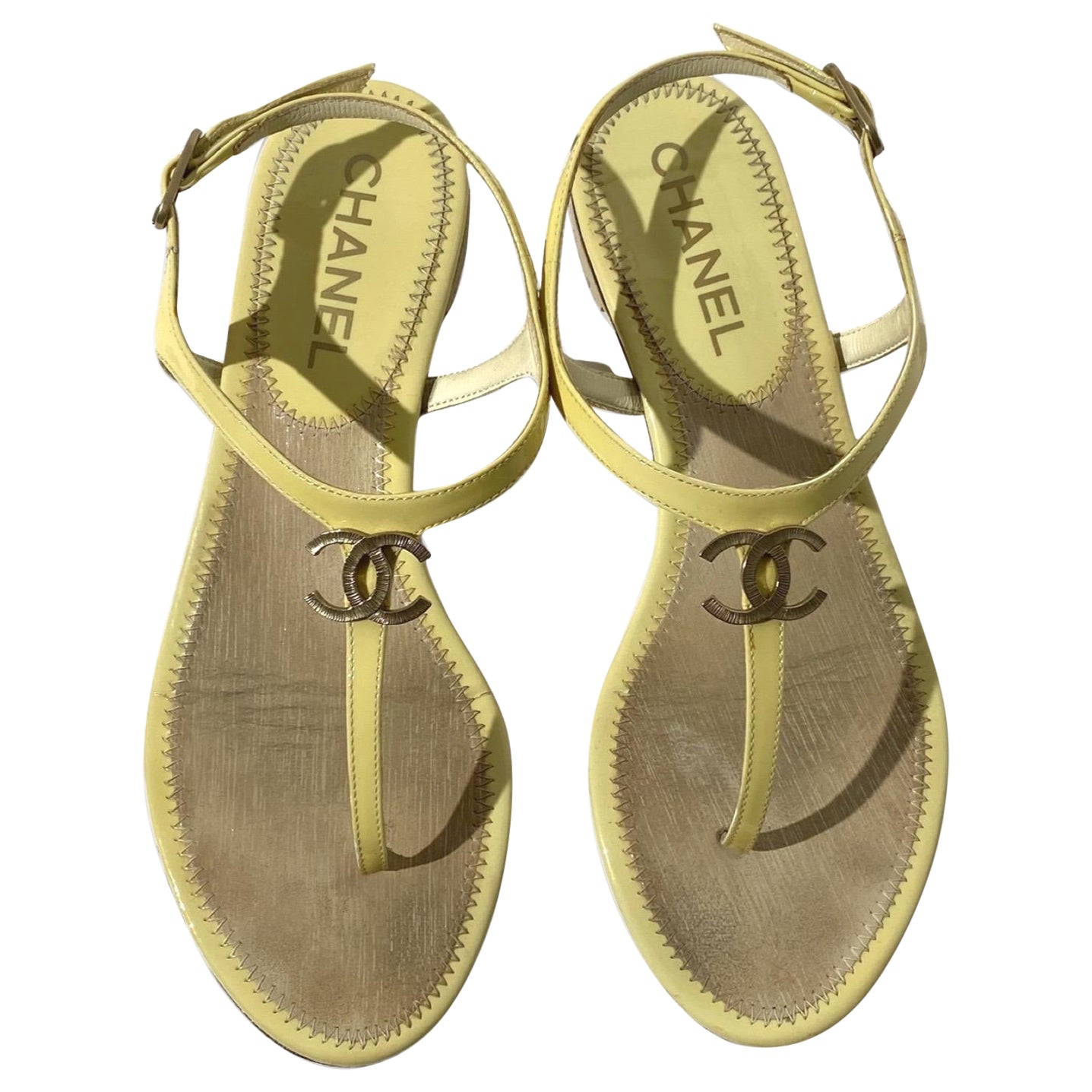 Chanel 2013 Yellow Patent Leather Strappy Dad Sandals