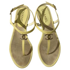 Used Chanel 2013 Yellow Patent Leather Strappy Dad Sandals