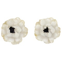 Cilea Paris White Rose Resin Clip Earrings