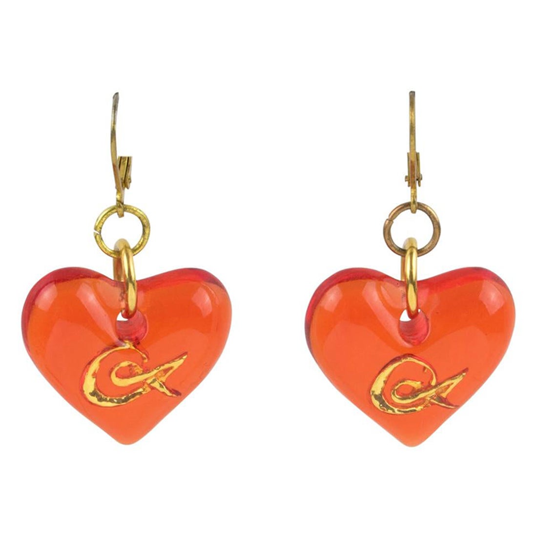 Christian Lacroix Pierced Earrings Neon Orange Resin Heart For Sale