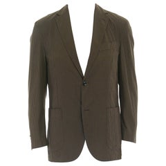 ERMENEGILDO ZEGNA brown black checked cotton wool blend blazer jacket EU50 L