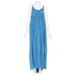 KALITA 100% silk blue gathered scoop neck dipped open back maxi dress XS