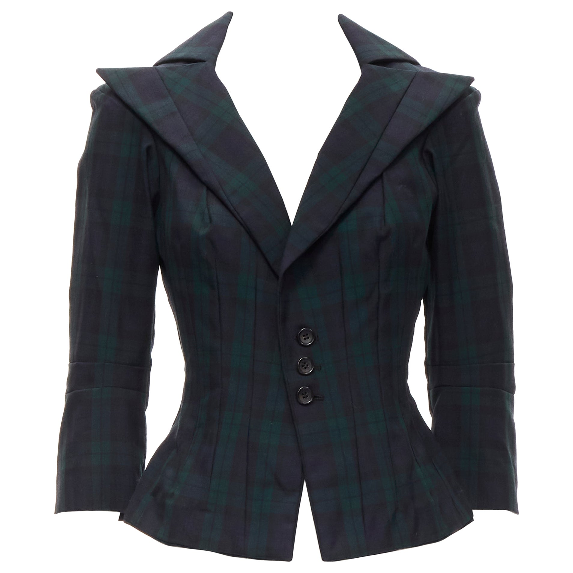 JUNYA WATANABE 1996 Vintage green plaid deconstructed panels fitted blazer S For Sale