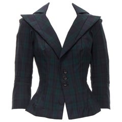 JUNYA WATANABE 1996 Retro green plaid deconstructed panels fitted blazer S