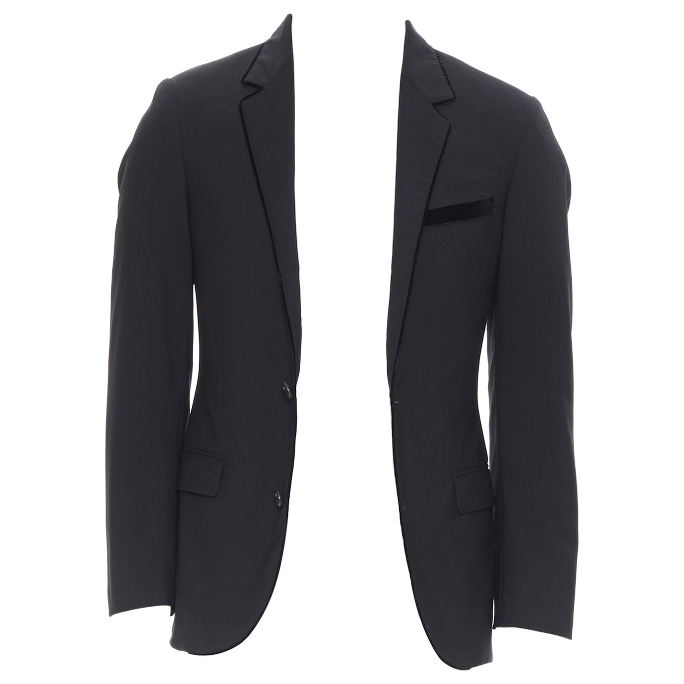 LANVIN ALBER ELBAZ wool blend black velvet peak lapel formal blazer jacket FR44 For Sale