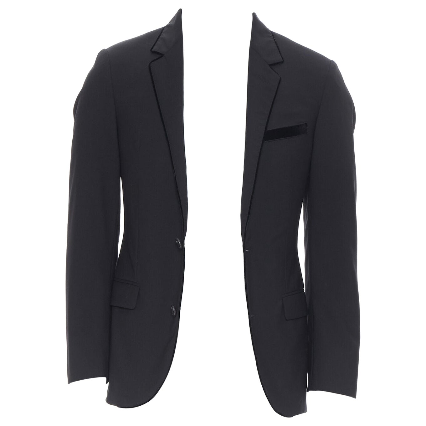 LANVIN ALBER ELBAZ Wollmischung Schwarzer Samt Spitzenrevers formelle Blazer Jacke FR44 im Angebot