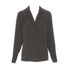 new FRAME Dark Moss green 100% silk spread collar popover shirt blouse XS