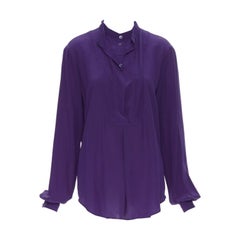 GUCCI 100% silk purple silver buckle dual collar long sleeve blouse shirt IT42