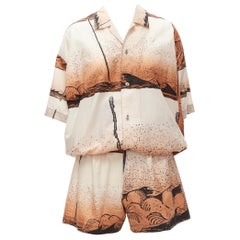 ISSEY MIYAKE 1980's Vintage Japanese woodblock ombre sea print shirt shorts M