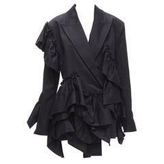 MARQUES ALMEIDA black cotton ruffle trim oversized boxy blazer jacket XS