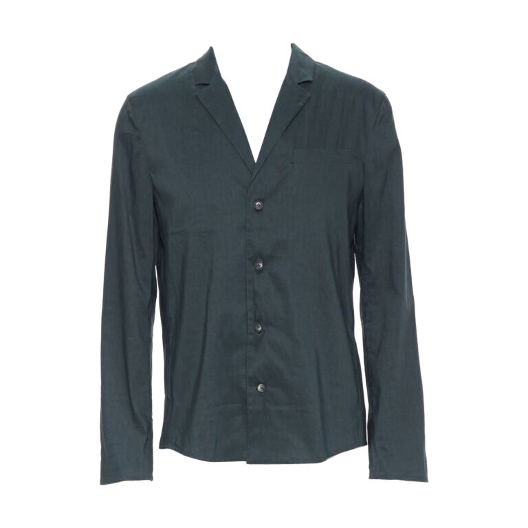 new LA PERLA dark green linen blend notched collar button front pyjama shirt XL For Sale