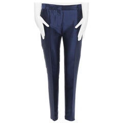HAIDER ACKERMANN navy blue wool silk blend cropped trousers pants FR38 32"