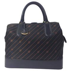 Gucci Vintage Black and Orange Overnighter with Black Leather Handles 