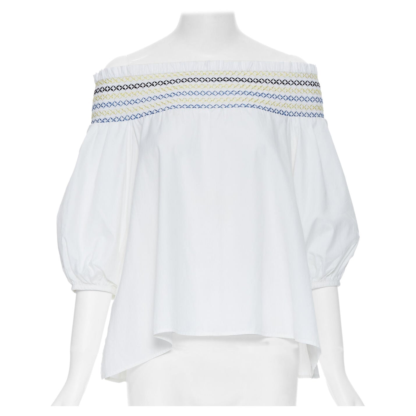 PETER PILOTTO white cotton ethnic embroidery off shoulder puff sleeve top UK6 For Sale